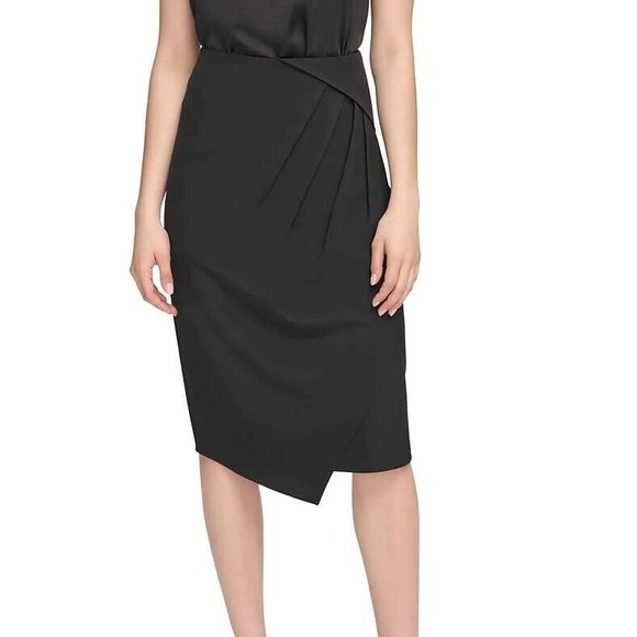 Calvin Klein Skirt Womens 6‎ Black Angled-Hem Midi Asymmetric Modern  NWT - Picture 1 of 8